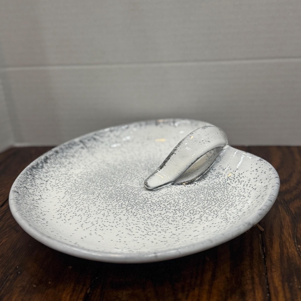Mid Century Speckled Ceramic Catchall Dish Black White Spatter MCM‎ Decor